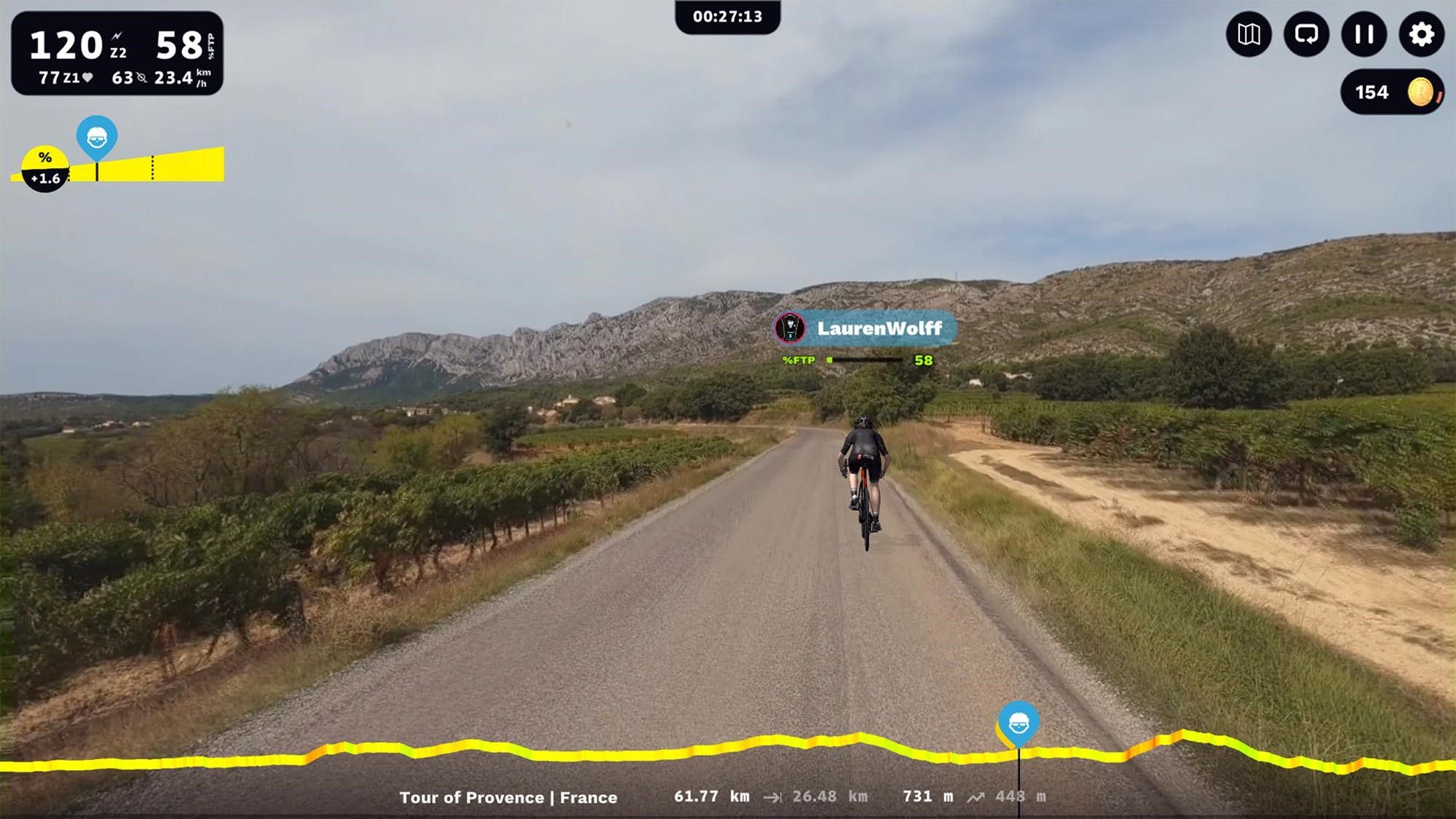 Above: Riding through Provence, France on ROUVY