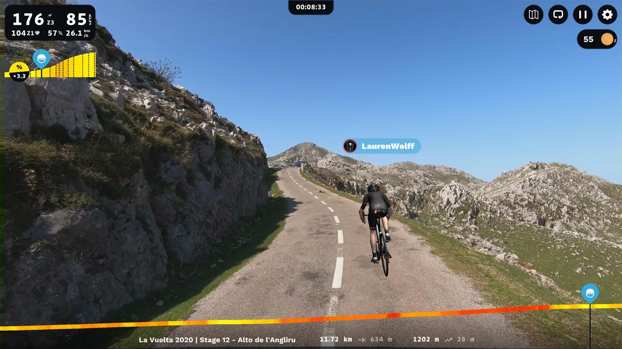 Riding the Angliru climb on ROUVY