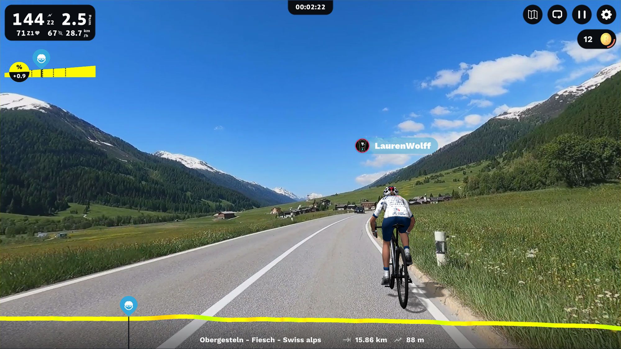 Riding through the Fiesch valley in Switzerland on ROUVY