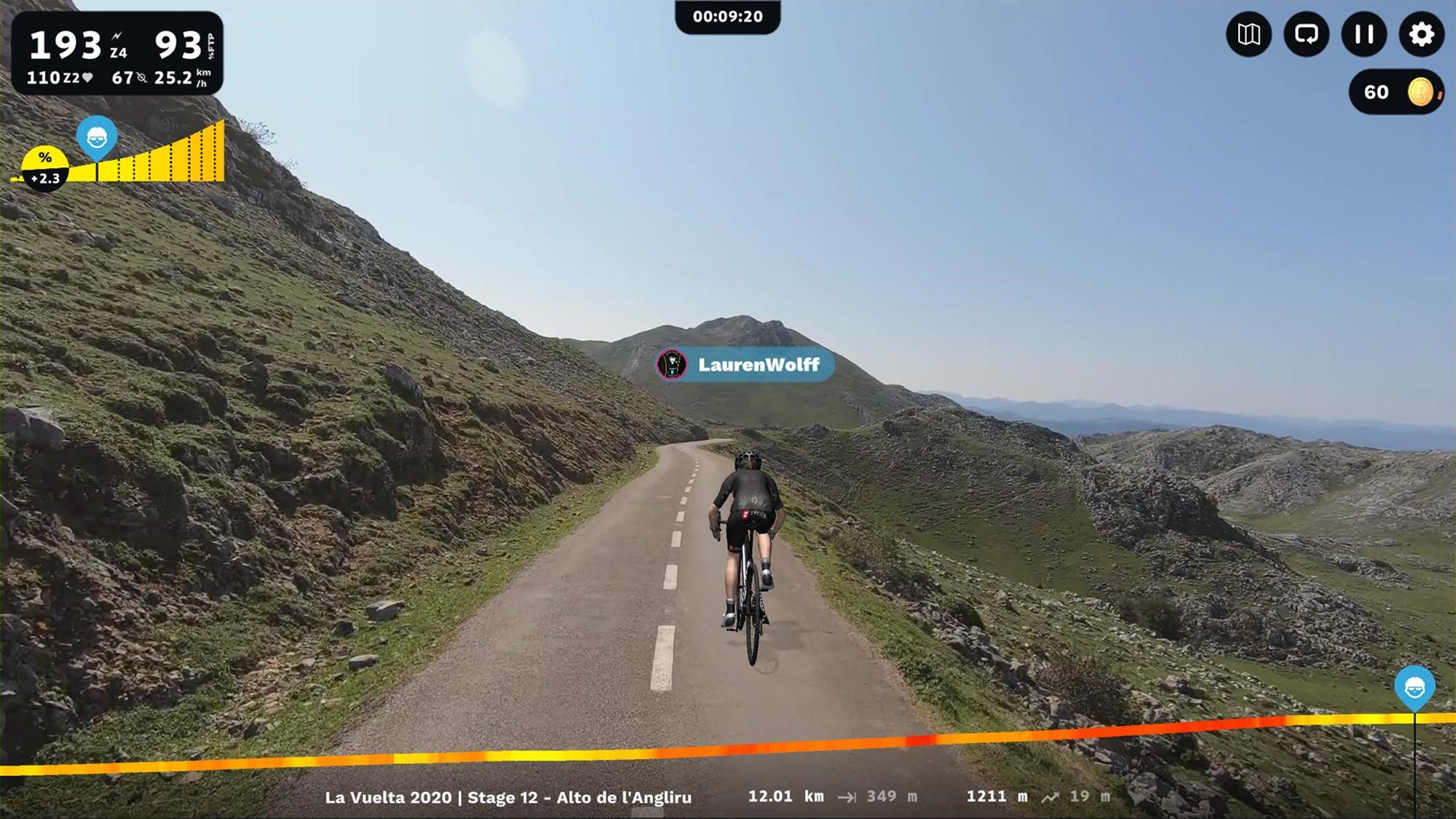 Above: Near the end and over the summit of the Alto de l’angliru on ROUVY