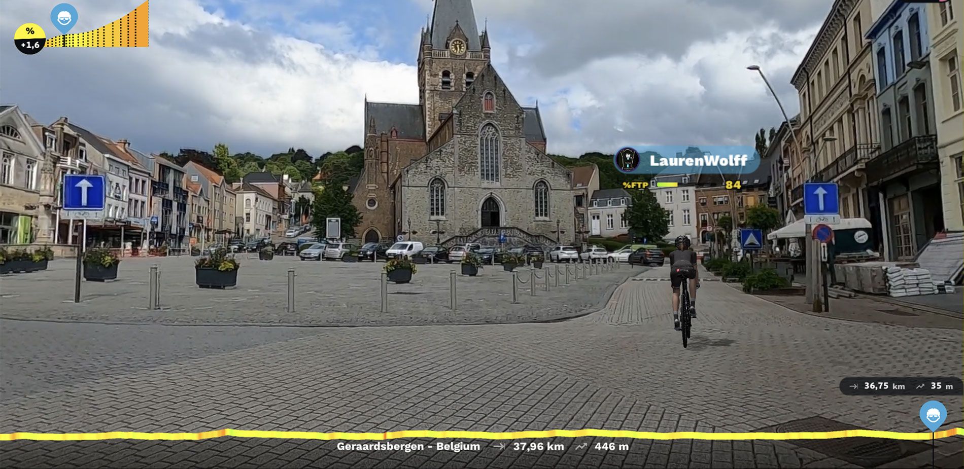The start of the climb begins from the town centre in Geraardsbergen (above)